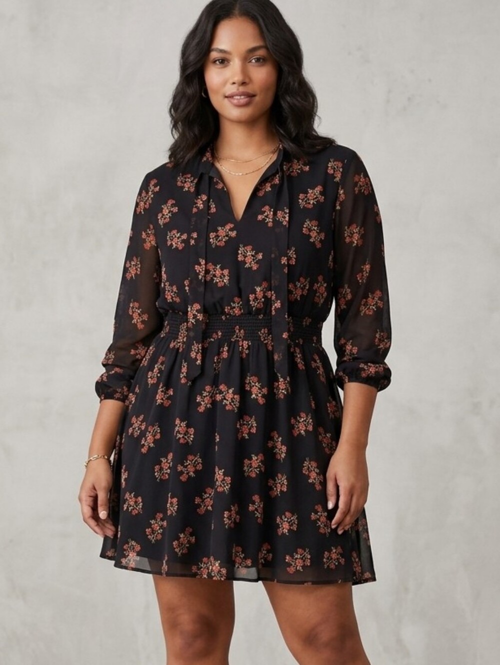 Forever 21 Black Mini Dress with Rust Floral Print